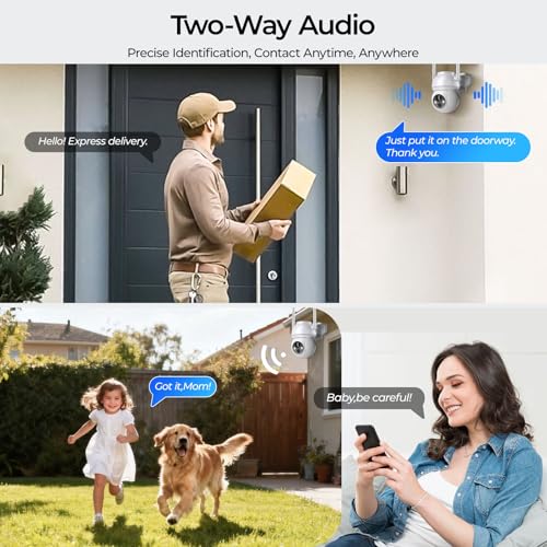 Image of Solar Security Camera Wireless Outdoor, 2K HD Color Night Vision Home Security Camera System with 360 View Battery Powered Spotlight & Siren WiFi Camera Outdoor Motion Sensor and 2-Way Audio 4 Pack