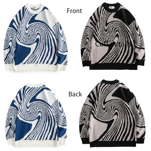 Men's Round Neck Geometric Annual Ring Jacquard Color Block Knitted Pullover Long Sleeve Top Sweater3
