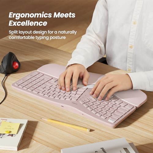 Image of Nulea RT05 Wireless Ergonomic Keyboard, Split Keyboard with Wrist Rest, USB-C Charging, 7-Color Backlight, Natural Typing, Bluetooth and USB Connectivity, Compatible with Windows /Mac(Pink)