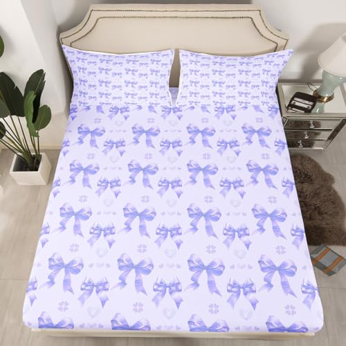Parure de lit simple motif nœud mignon et graffitis violets avec 3 pièces