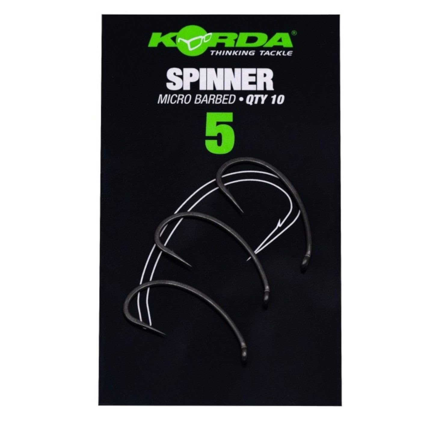 Korda Spinner Hook Micro Barbed– Size 5 | PTFE Coated, Long Curved Shank Carp Fishing Hook for Spinner Rigs | Super Sharp Hooks for Maximum Hooking Potential | Pack of 10