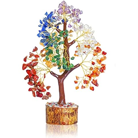 Chakra Tree of Life - 7 Stone Chakra - Money Tree Feng Shui - Home Decor - Meditation Alter Accessories - Positive Energy - Natural Gemstone - Good Luck Money Tree Crystals - Spiritual Gift Cover