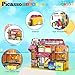 PicassoTiles 60pc Magnetic Building Block Magnet Tile Toy Shop Theme Pretend Play Construction Kit Reconfigurable Printed Structure Double-Sided Printing Education STEM Learning Playset Ages 3+ PTQ50