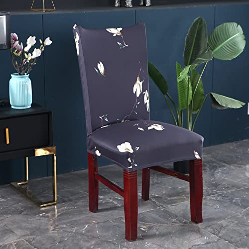 Image of House of Quirk Elastic Chair Cover Stretch Removable Washable Short Dining Chair Cover Protector Seat Slipcover (Pack of 1, Brown Cream Leaf)
