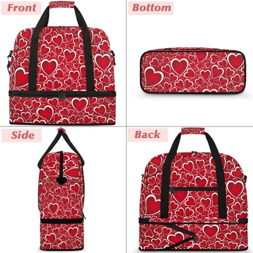 Large Weekender Overnight Bags Abstract Love Red White Travel Duffel Bag for Women Men Gym Bag With Shoe Compartment Foldie Travel Tote Bag Carry On Personal Item Bag for Travel Gym Sports3