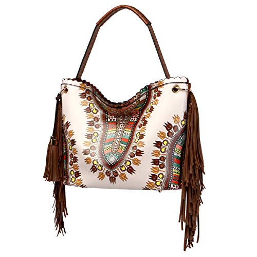 Bright African Black Dashiki Ostrich Fringe Tassels Western Country Handbag Women Shoulder Bag Wallet Set2