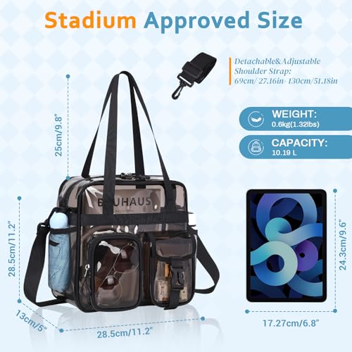 Image of Clear Tote Bag, Heavy Duty PVC 12x 12x6 in Clear Bag for Stadium Events for Women Men