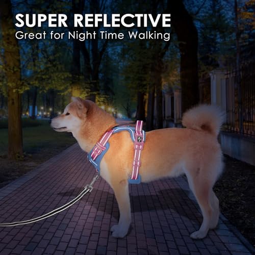 No Pull Dog Harness Reflective Adjustable Puppy Vest with Handle | Baby Blue Base & Pink Straps,M, Quick-release at Neck, Front & Back Leash Hooks,Breathable Mesh, for Small Medium Large Dogs - Image 7