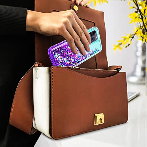 Iphone 13 Mini Case, [With Tempered Glass Screen Protector Included], Starshop Liquid Bling Sparkle Floating Glitter Quicksand Phone Case Girls Women Cute For Iphone 13 Mini - Teal/Purple #TOP7