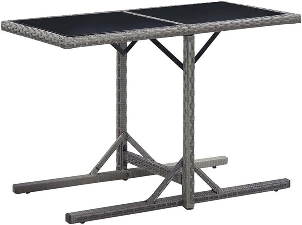 BOWERY HILL 3-Piece Poly Rattan Garden Dining Set, Gray Finish, Weather-Resistant Outdoor Table and Chairs with Cushions, Ergonomic Design, Powder-Coated Steel Frame, Compact Modern Patio Furniture