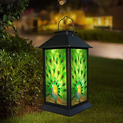 Solar Lantern Outdoor Solar Light Solar Table Lamp With 20 Led & Large Glass Peacock Hanging Waterproof Solar Powered Lantern For Yard Patio Pathway Decor, Peacock Gifts #TOP6