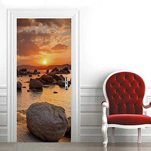 Sticker porte trompe l'oeil 3D mer déco papier peint adhésif 63x205cm - 3