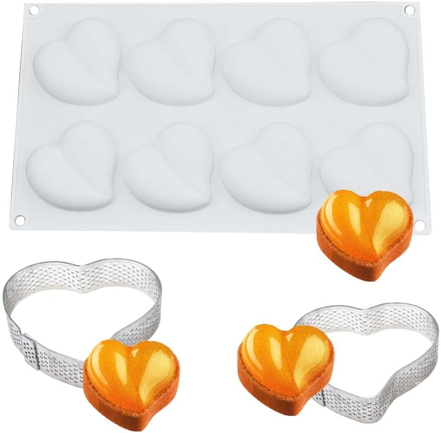 RELAND SUN 8 Cavity love Silicone cake mould mousse circle dessert mold (1 Silicone and 2 circle)