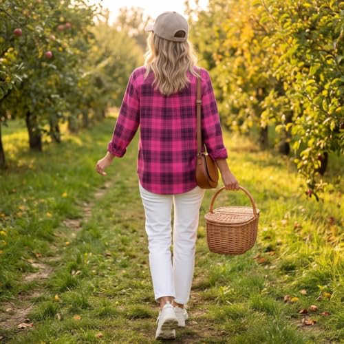 Women's Long Sleeve Shirts Plaid Vintage Loose Button Up Tops | Collared Shirt, Long Sleeves Blouse, Light Weight Jackets, Soft Comfortable Shacket, Trendy Outfits, Resort Wear, Warm — view 3
