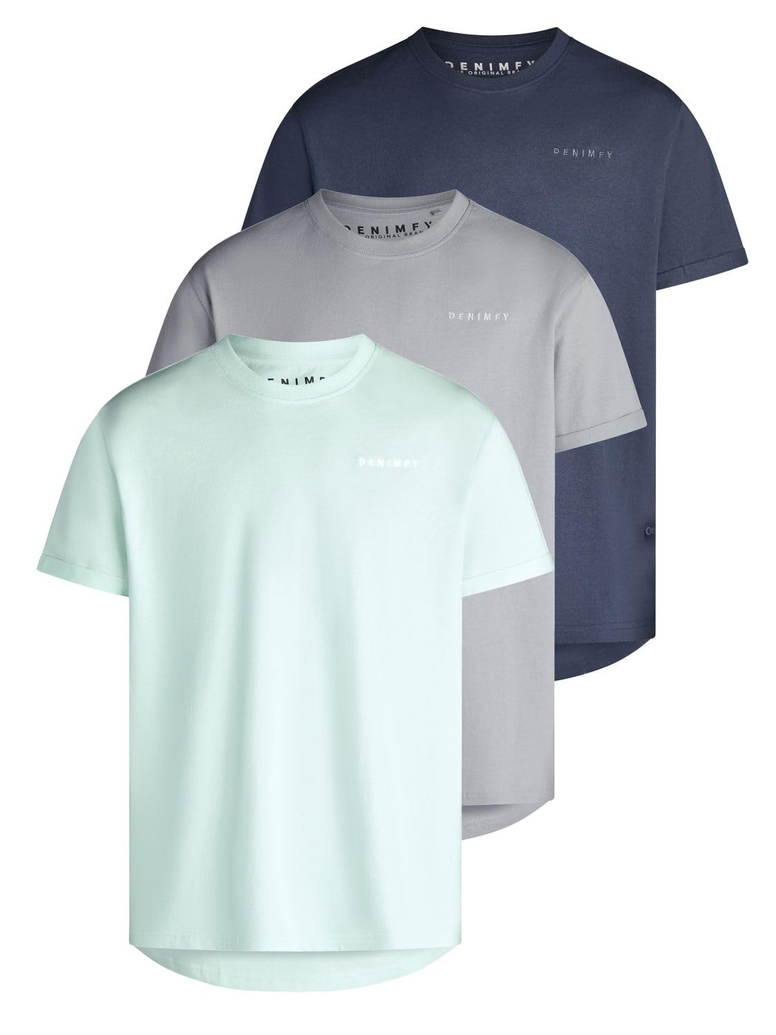 DENIMFY Tshirt Herren lang geschnitten Regular Fit DFDiego 3er Set Pack | Logo Stick Rundhals Kurzarm Sommer Long Tee Shirt Stick Schwarz Grau Beige Blau Gelb Orange S M L XL XXL 3XL 4XL 5XL