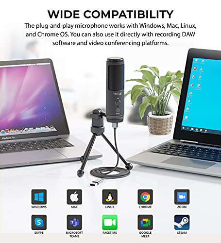 Blucoil Usb Cardioid Condenser Microphone With Built-In Headphone Jack, Volume Control, Mute Button For Home/Studio Recording On Windows, Mac, Linux, And Chrome Bundle With Boom Arm Plus Pop Filter #TOP5