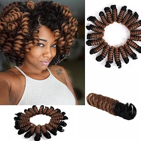 3 Packs Haolocs Hair Synthetic Kenzie Curl Crochet Braids Short Crochet Braiding Bouncy Twist Spiral Curls Jamaican Bounce Twist Hair Extensions 20 Strands/Pack (20 Inch Kenzie, T1B/27) Cover