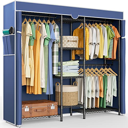 Lehom G6C Heavy Duty Clothes Rack With Cover, Wire Garment Rack For Hanging Clothes, Compact Closet Storage Clothing Rack With Blue Oxford Fabric Cover, Adjustable Hanging Clothes Racks For Bedroom #TOP8