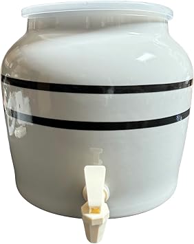 Aquanation Stripe Design Countertop Water Dispenser Porcelain Ceramic Beverage Crock with BPA Free Spigot and Ring, Fits 3 to 5 Gallon Bottle Jug - Black
