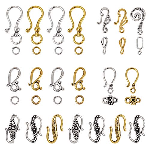 Craftdady 60 Sets 8 Styles Tibetan S Hook Ring Toggle Clasps End Clasps Connectors For Bracelet Jewelry Making #TOP1