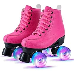 Patines Clasicos Patines de ruedas para niñas/mujeres, patines clásicos retro, 4 patines brillantes para niños, piel sintética para adultos para interiores/exteriores, ideales para principiantes