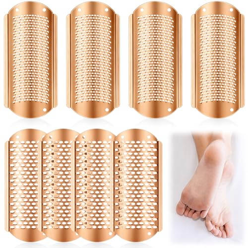 Image of Moxweyeni 8 Pack Rose Gold Foot File Callus Remover Replacement Blades Metal Pedicure Rasp Hard Skin Remove Scrubber Stainless Steel 2 Designs Big /fine Hole for Detachable Foot Grater
