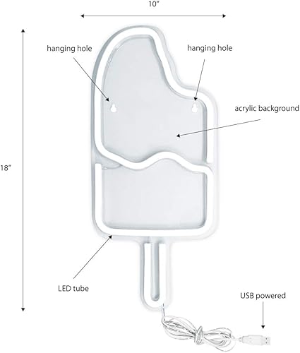 Miniatura 3 de Isaac Jacobs Letrero de pared LED neón de 18 x 8 pulgadas con diseño de paleta de helado blanco y rosa para luz fría, arte de pared, decoración de