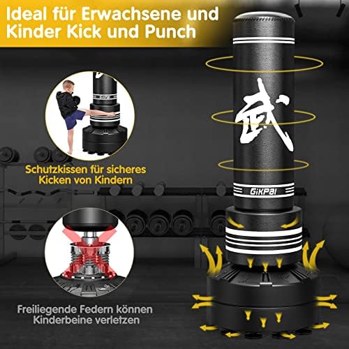 Bild 2 - GIKPAL Boxsack Erwachsene, 170 cm frei stehender Standboxsack Trainingsgeräte Box Trainer mit 12 Saugfuß, Heavy Duty MMA Boxpartner Standboxsäcke für Kinder Jugendliche Training