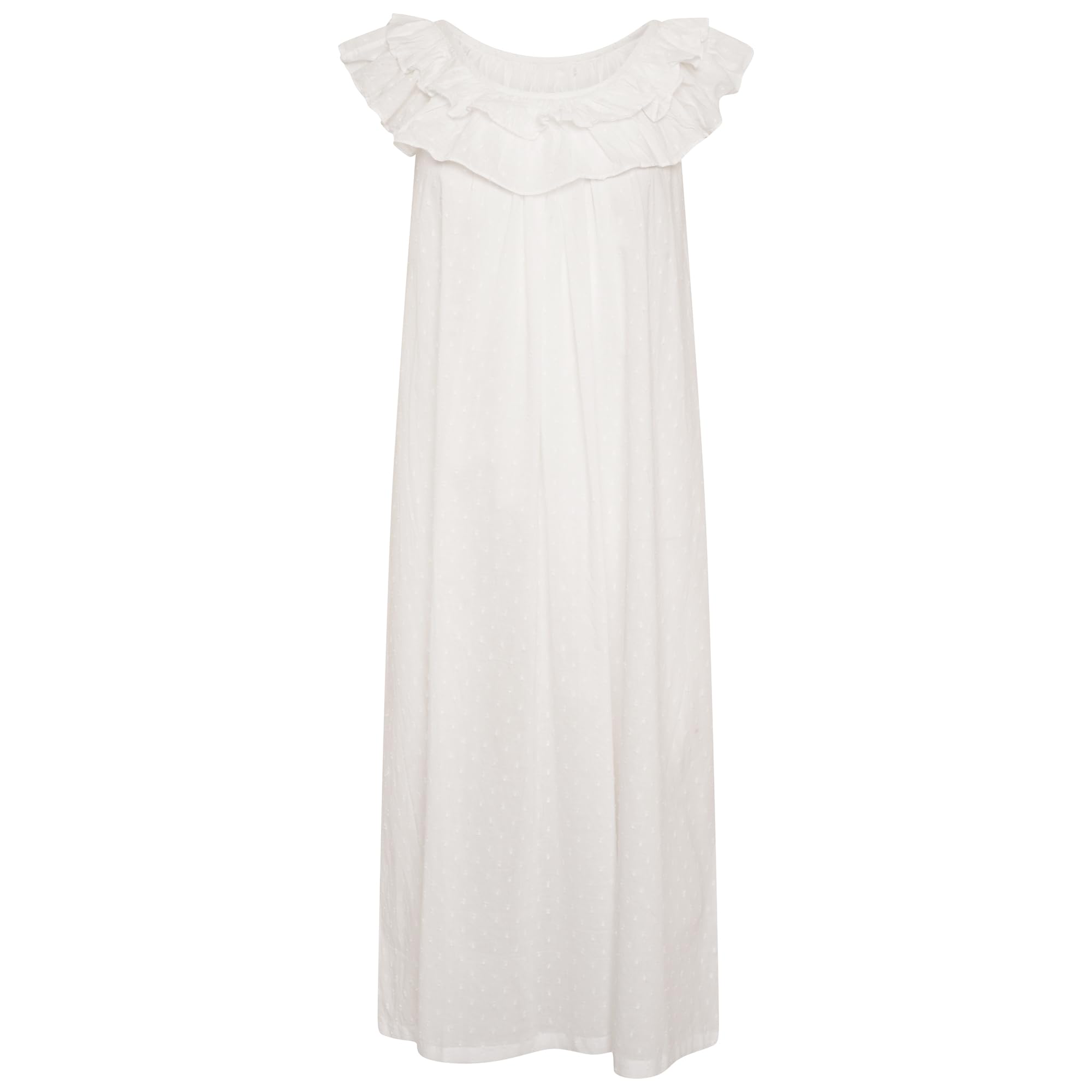 Nikaro Ladies Victorian Pure White Ruffle Frill Neck Sleeveless Hale spot Cotton Vintage Style Nightdress (XL) White