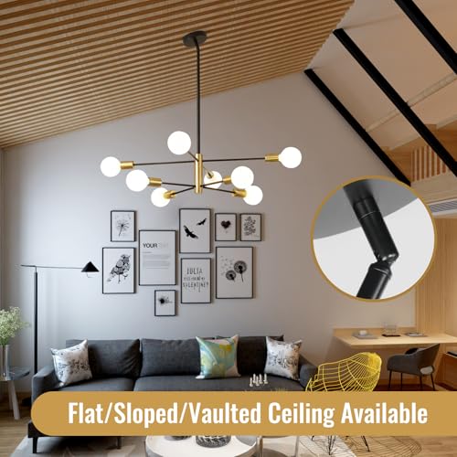Maichixin Chandelier, 8-Light Dining Room Light Fixture, 4-Height Adjustable Chandeliers for Dining Room, Dimmable Dining Room Chandelier, Sputnik Chandeliers with Stable Metal Base, E26 Sockets