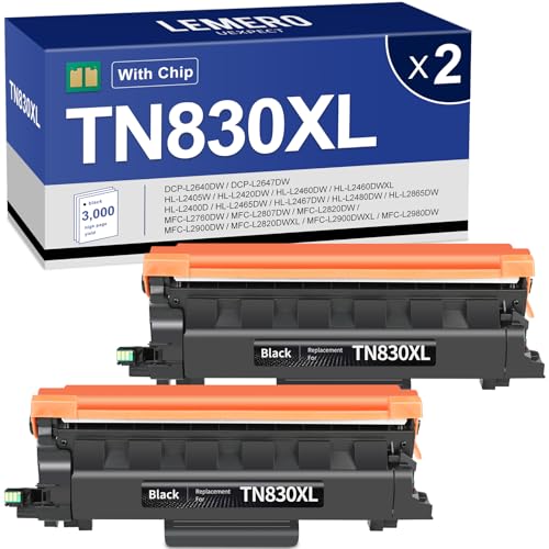 LEMERO UEXPECT Compatible for TN830XL Toner for Brother Printer Replacement for TN830XL TN 830XL TN-830XL Toner use with HL-L2460DW DCP-L2640DW HL-L2405W MFC-L2820DW HL-L2400D HL-L2480DW(Black,2 Pack)