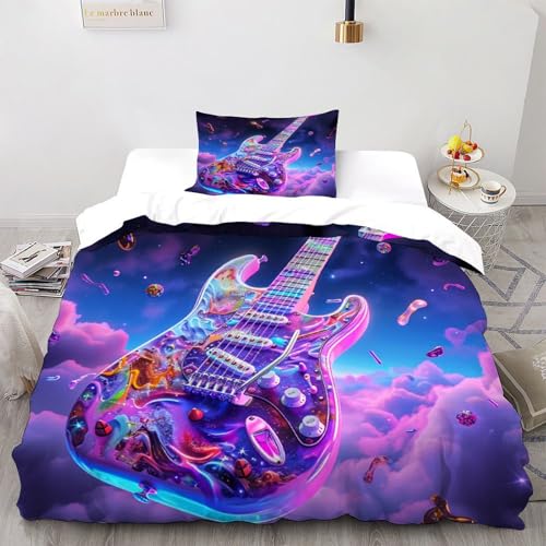 Housse de couette imprimé 3D violette design musical en microfibre douce pour adulte