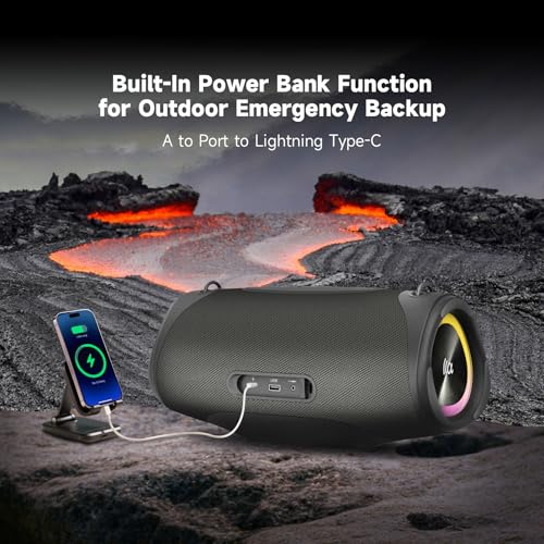 Image of TAZATA Bluetooth Speaker Wireless, 120W (Peak Loud Outdoor Speaker with Deep Bass Subwoofer, IPX7 Waterproof Floating Pool Speaker, RGB Lights, 11H Playtime, Multi-Sync 100+ for Party Camping Beach