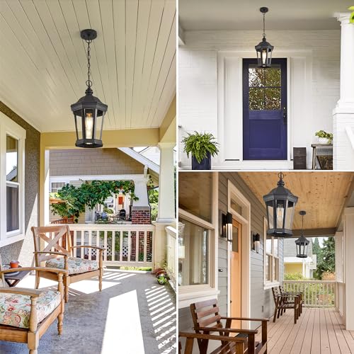Image of Large Outdoor Pendant Light 17.9 inch Black Hanging Lantern Lights