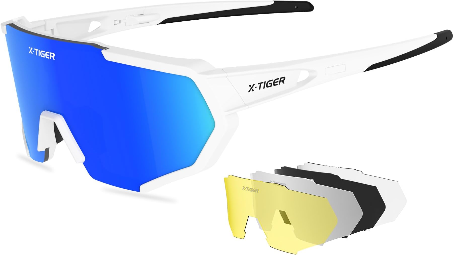 X-TIGER Polarized Sports Sunglasses with 5 Interchangeable Lenses,Mens Womens Cycling Bike Glasses,Baseball Running Fishing