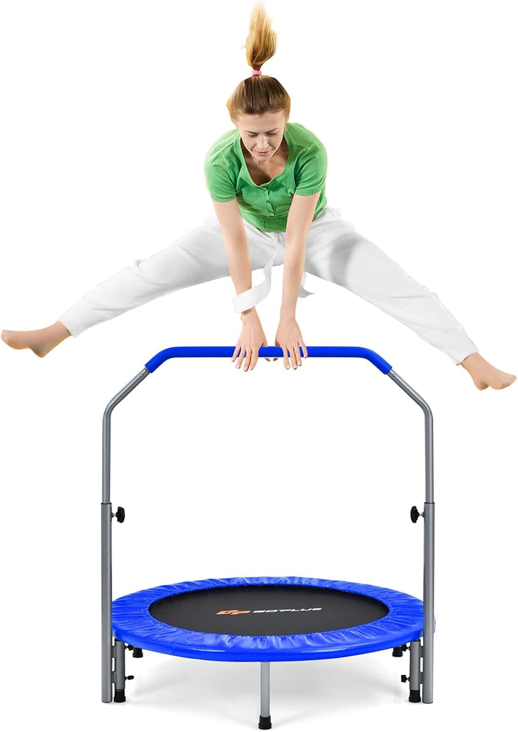 FANTASK φ101 cm mini trampolina, obciążenie do 150 kg, składana, trampolina ogrodowa dla dorosłych i dzieci, z uchwytem o regulowanej wysokości