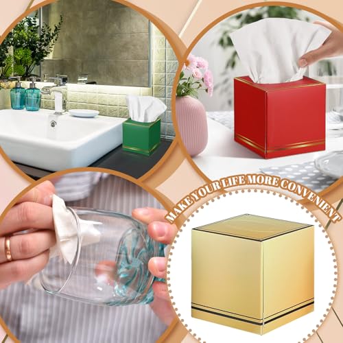 Image of Fourluoo 12 Pack Facial Tissues Cube Boxes Face Box 600 Sheets 3 Ply Soft Paper Square Tissues Bulk for Car Pocket Toilet Household Bedroom Family(Red Green Gold)