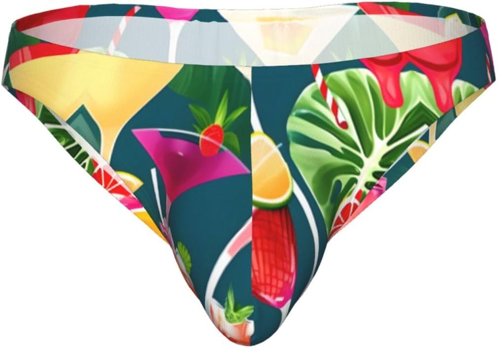 Tropical Cocktail Print Mens Underwear Soft Mens Bikini Briefs With Pouch Tagless Briefs For Men Perfect For Daily Wear
