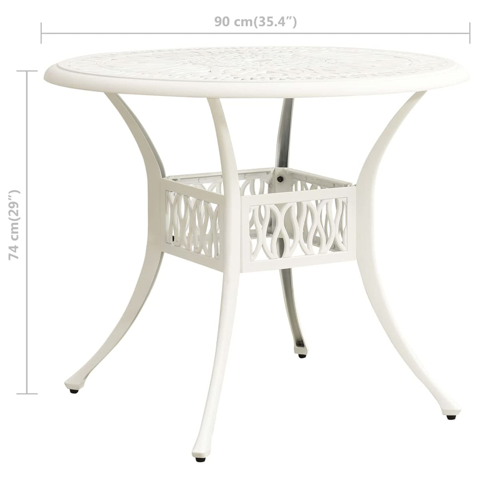 Tavolo da Giardino Bianco 90x90x74 cm in Alluminio Pressofuso,Tavolo Rettangolare Struttura in Metallo Piano Effetto Legno per Giardino