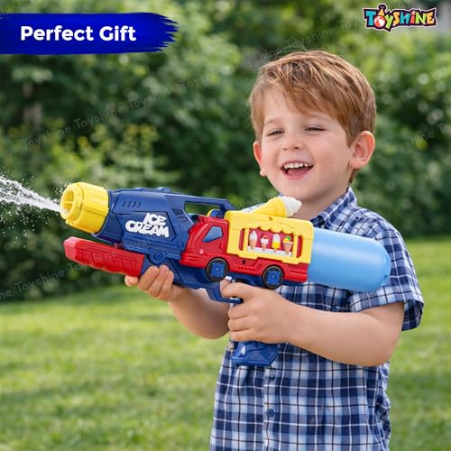 Image of Toyshine Ice Cream Truck Design Handheld High Pressure Water Gun Squirt Pichkari Perfect for Holi Festival & Summer Outdoor Fun for Kids Boys Girls 4 & Above