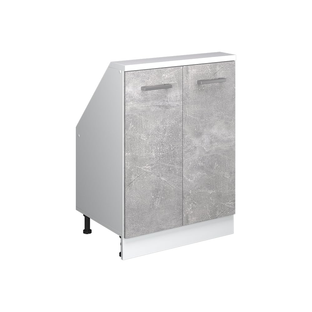 Vicco Kitchen cabinet for sloping roofs Raul, Concrete, 60 cm with 2 doors, suitable for sloped walls and flexible kitchen installation