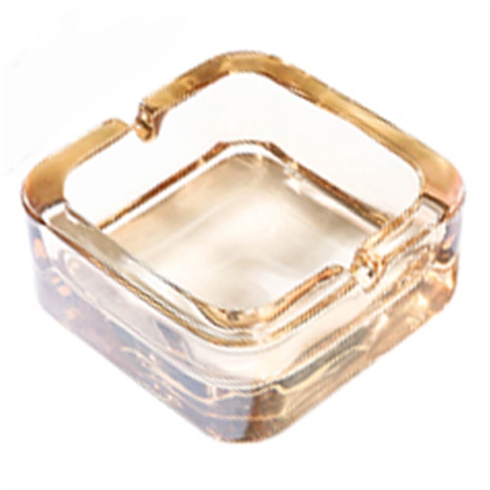 Smoking Accessories Bar Cafe Commercial Ashtray Glass Ashtray, Household Square Transparent Glass Ashtrays(Gold)