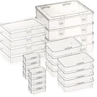 Exquilnova 24PCS Small Storage Box with Lid,Transparent Stackable Storage Boxes,Rectangular Plastic Containers,Mixed Size Clear Boxes for Stationery,Beads,Jewellery,Craft Items
