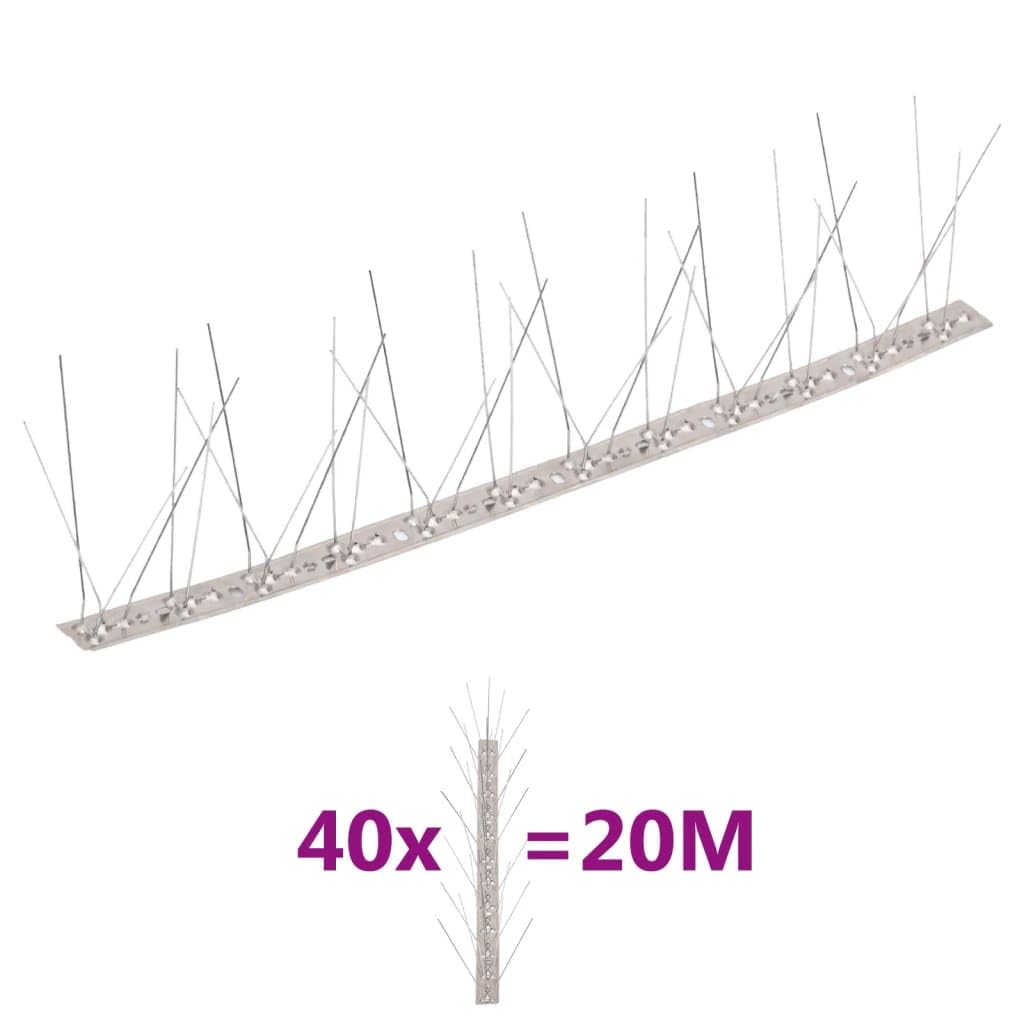 40-Stück Taubenabwehr Spikes-Set Edelstahl 20 m 5-reihig für Garten Terrasse