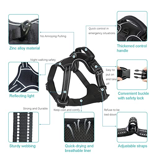 No Pull Dog Harness for Small Medium Large Dogs Adjustable Reflective Pet Vest with Front clip Handle Padded dog harness and lead set best for outdoor Training and walking Black M - Image 2