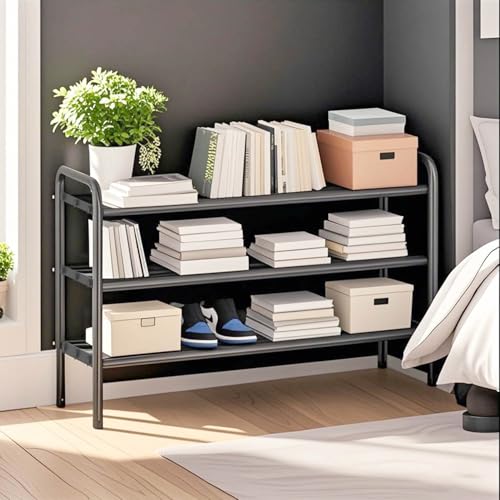 Image of Expandable 3-Tier Shoe Rack for Closet & Entryway, Metal Shoe Organizer | Expandable • Adjustable Width • Holds 12 Pairs • Heavy-Duty Metal • Tool-Free Assembly • Fits Small Spaces