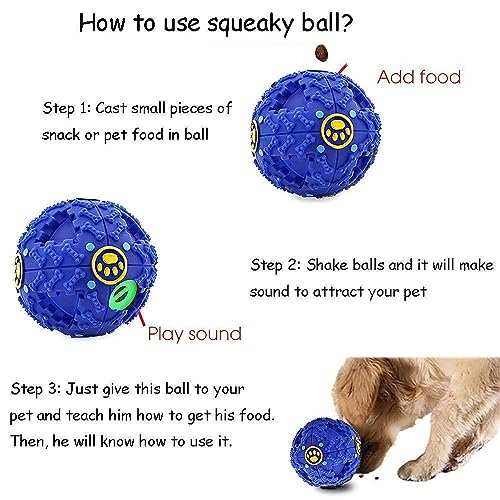 Image of Squeaky Ball Toy Treat Food Dispenser Ball Toy with Duck Sound, Dental Cleaning and Interactive Toy for Small Medium Dogs (Blue)