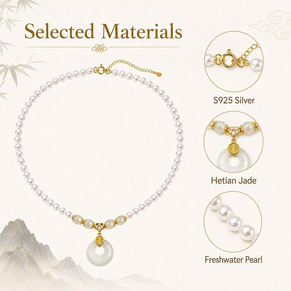 Collana Di Perle Cinese, Con Ciondolo In Giada Di Hetian