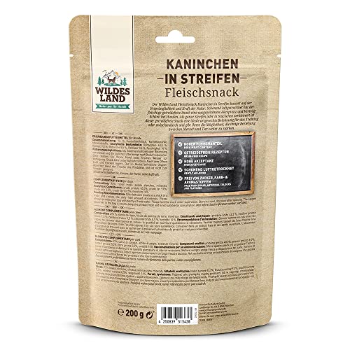 Wildes Land - Kaninchenfleisch in Streifen - 8 x 200 g - Hundesnack - Hundefutter - Getreidefrei