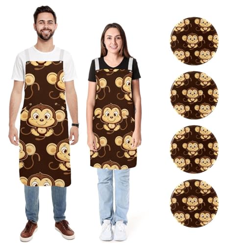 Tablier de cuisine imperméable lot de 2 réglable avec poches anti-taches